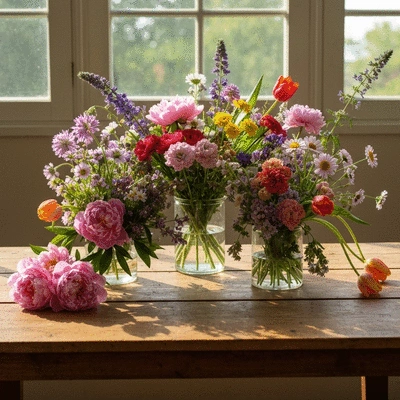 Assortiment de fleurs de saison et locales pour un bouquet écoresponsable