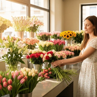 Fleuriste préparant un bouquet de fleurs fraîches à Marseille