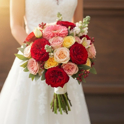 Beautiful wedding bouquet with various flowers