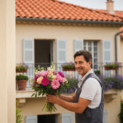 Beautiful bouquet of fresh flowers being delivered in Marseille