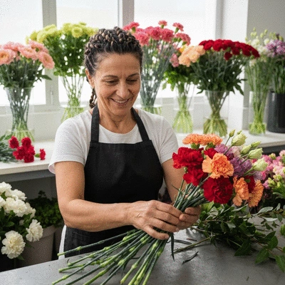 Fleuriste marseillais créant un bouquet élégant