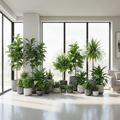 Assortiment de plantes dépolluantes dans un intérieur moderne