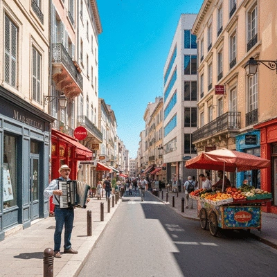 Woman happily receiving a flower bouquet from a delivery person in Marseille