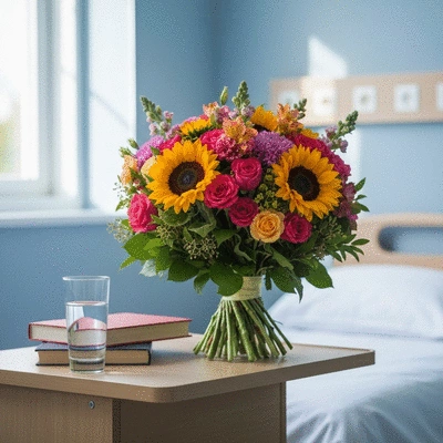 Bouquet de fleurs colorées livré à l'hôpital