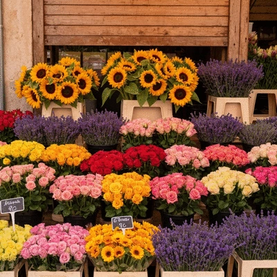 Fleurs de saison colorées dans un marché provençal à Marseille