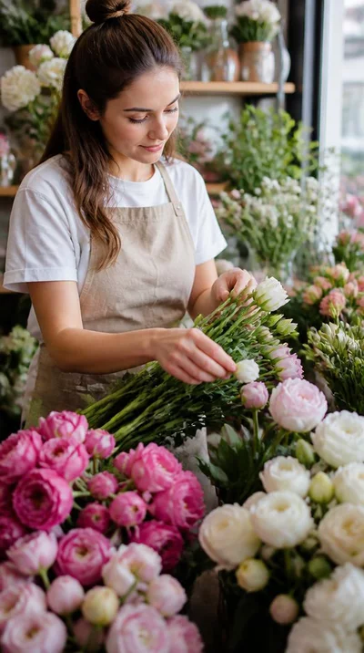 Fleuriste local sélectionnant des fleurs fraîches