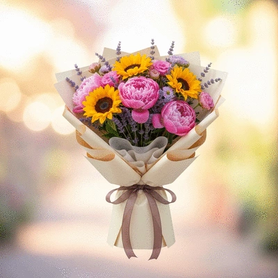 Beautiful fresh bouquet of various flowers, ready for delivery