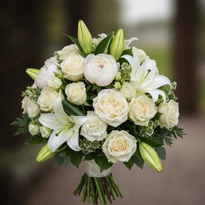 Bouquet de mariage élégant avec des roses et des pivoines