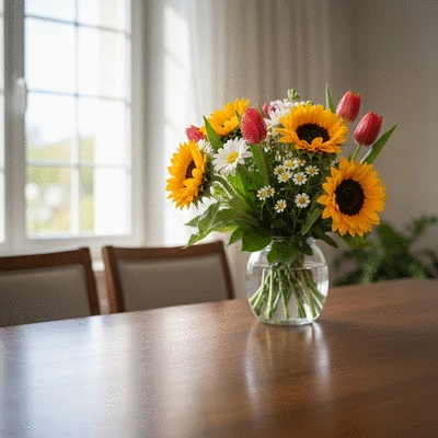 Beautiful bouquet of fresh, seasonal flowers delivered to a home
