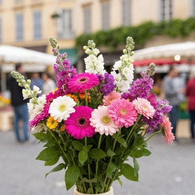 Beautiful bouquet of fresh local flowers in Marseille