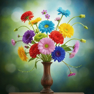 Composition florale personnalisée sur une table avec des outils de fleuriste