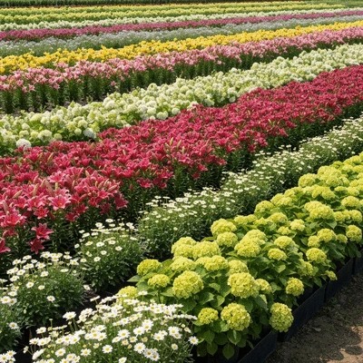 Eco-friendly flower farm with diverse blooms under natural light