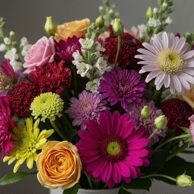 Close-up of a vibrant bouquet of fresh, locally sourced seasonal flowers