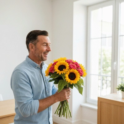 Personne recevant un bouquet de fleurs à domicile à Marseille